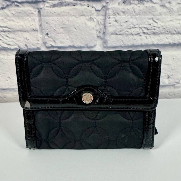 Vera Bradley Black Quilted Nylon Wallet with Patent Trim - Picture 1 of 9